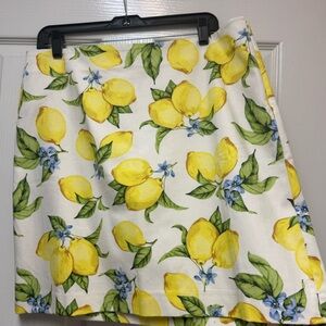 Talbots Lemon-Print A-Line Skirt - White & Yellow